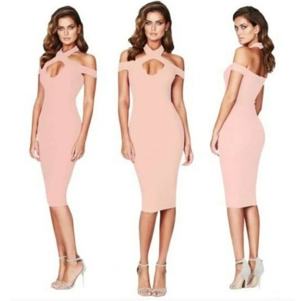 Revolve Nookie Hollywood Strappy Halter Midi Dress‎ in Blush Pink Size M NEW